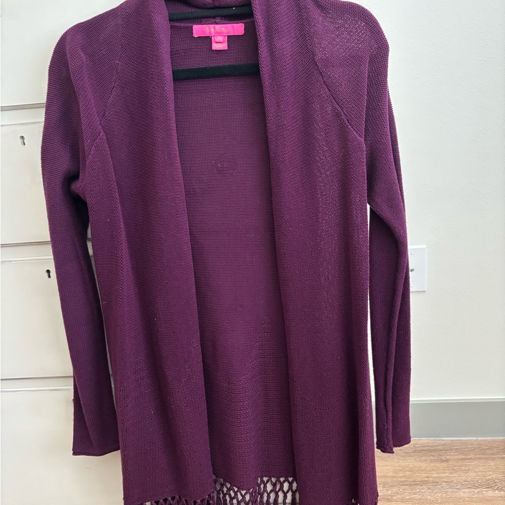 Lilly Pulitzer -deep purple fringed cardigan!